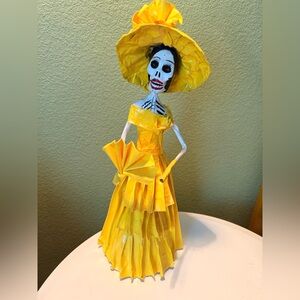 Catrina paper maché yellow day of the dead